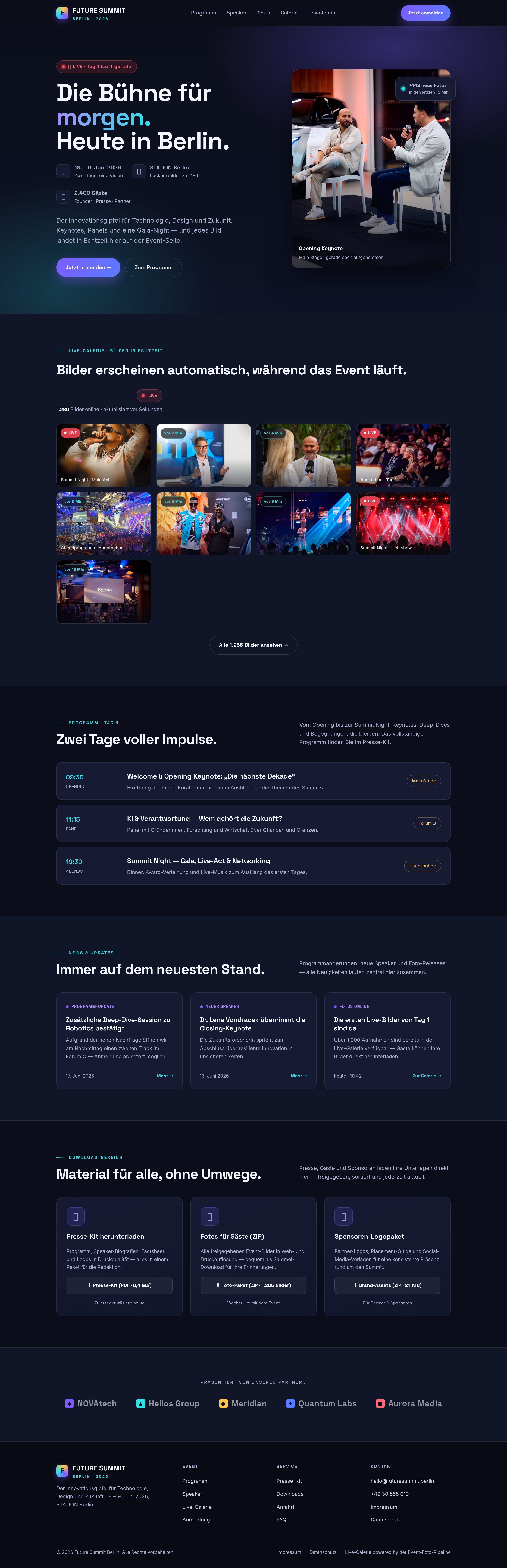 Beispiel einer Event-Microsite mit Live-Galerie, News, Download-Bereich, Programm und Anmeldung